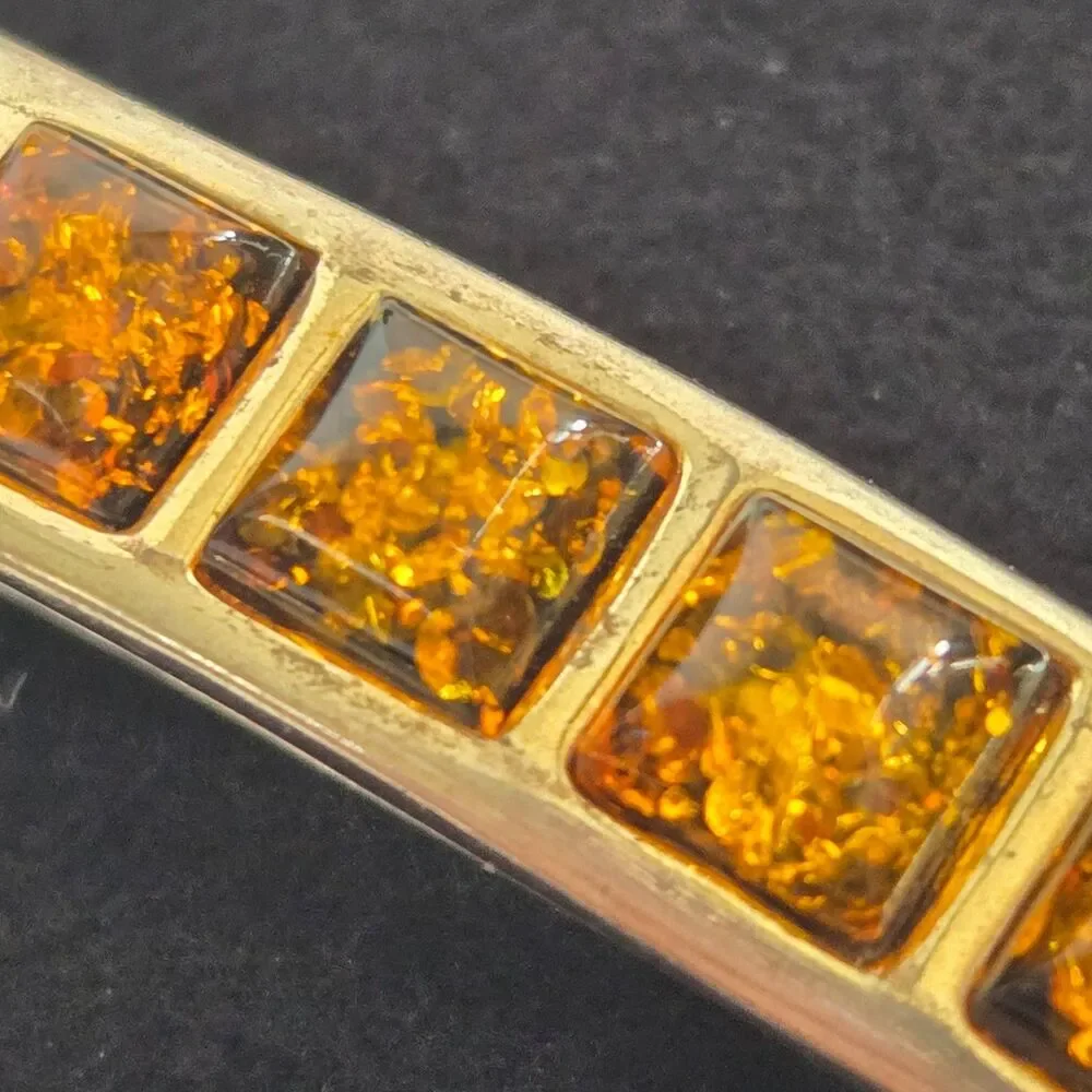 Vtg Genuine Baltic Amber French Barrette Hair Clip Cognac Square Mosaic 2.25